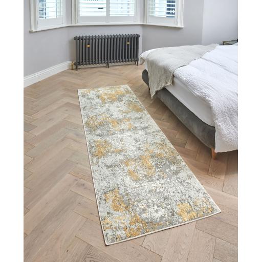 Rossa ROS03 Modern Abstract Hallway Runner Rug in Silver Gold 80x240 cm (2'8''x7'10'')