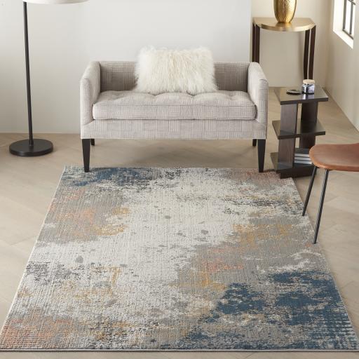 Rustic Textures RUS13 Modern Painterly Abstract Rug in Grey Blue