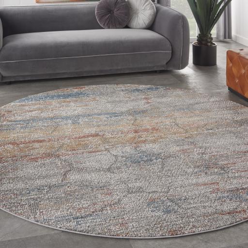 Rustic Textures RUS11 Modern Abstract Circle Round Rug in Multi Colours