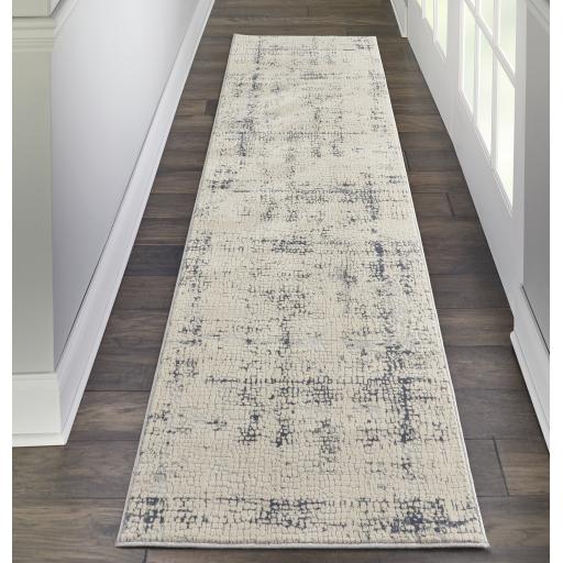Rustic Textures RUS06 Modern Abstract Hallway Runner in Ivory Blue