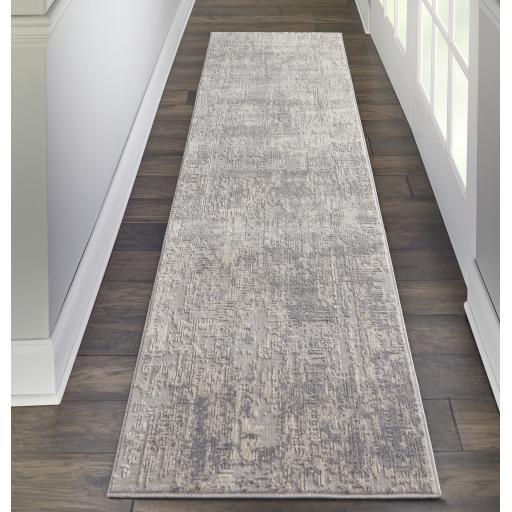 Rustic Textures RUS01 Modern Abstract Hallway Runner in Ivory Silver Grey