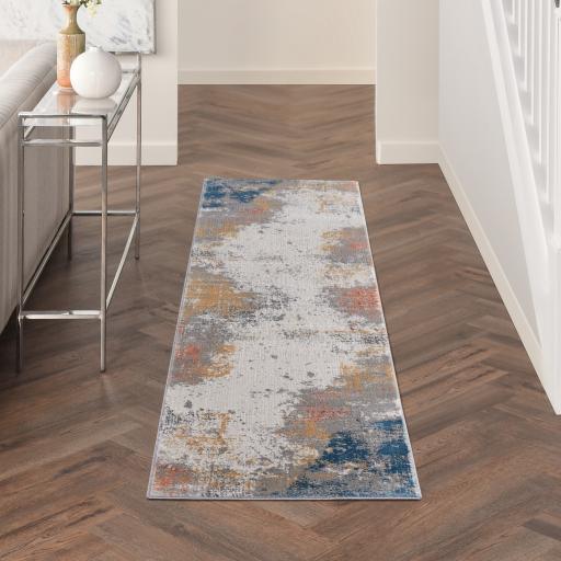 Rustic Textures RUS13 Modern Painterly Abstract Hallway Runner in Grey Blue