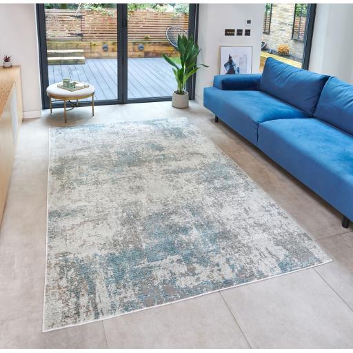 Rossa ROS03 Modern Abstract Rug in Teal
