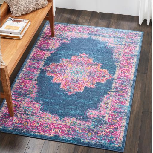 Nourison Passion PSN03 Traditional Medallion Persian Rug in Blue