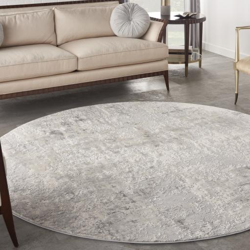 Rustic Textures RUS07 Modern Abstract Circle Round Rug in Grey Beige