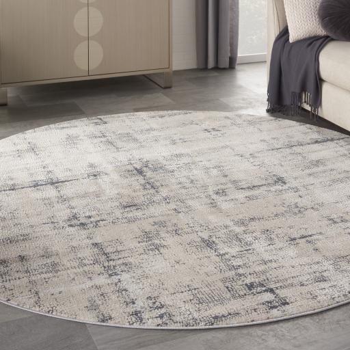 Rustic Textures RUS06 Modern Abstract Circle Round Rug in Ivory Blue