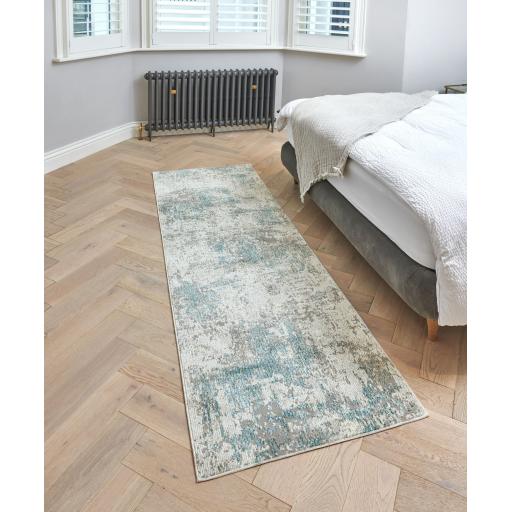 Rossa ROS03 Modern Abstract Hallway Runner Rug in Teal 80x240 cm (2'8''x7'10'')