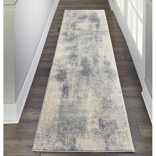 Rustic Textures RUS02 Modern Abstract Hallway Runner in Ivory Blue Ivory
