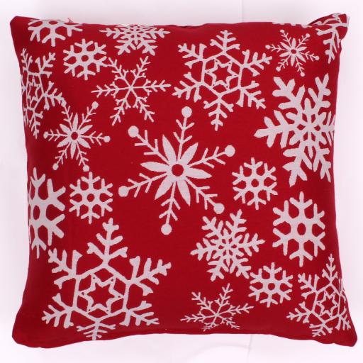 Christmas Snowflakes Soft Cushion in Red 45x45 cm