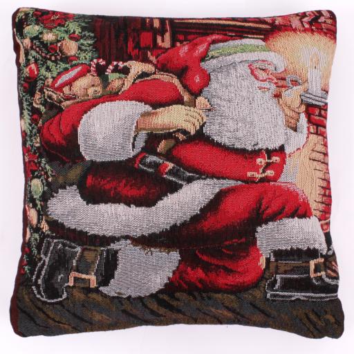 Christmas Cushion Father Christmas Soft Cushion in Black Red 45x45 cm
