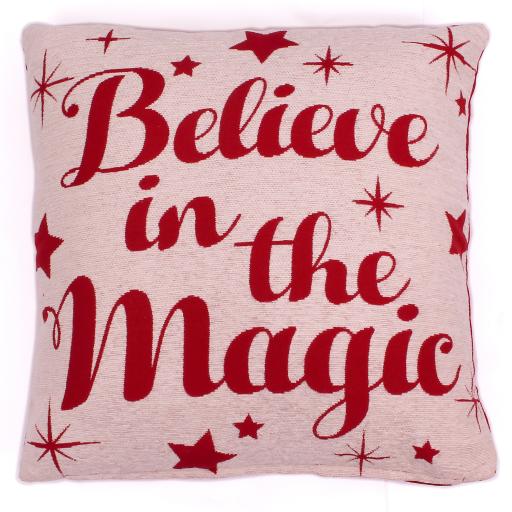 Christmas Believe in the Magic Soft Cushion in Cream Red 45x45 cm