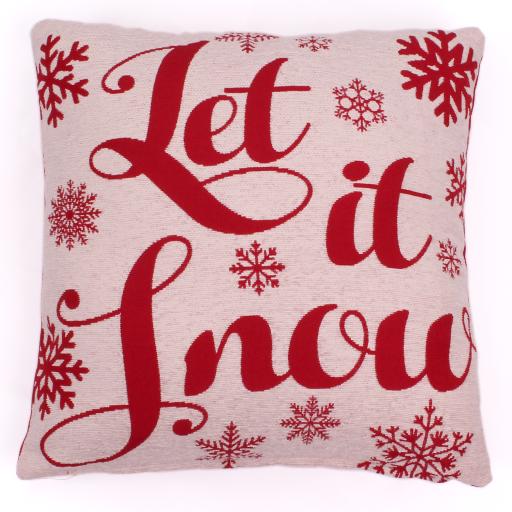 Christmas Let It Snow Soft Cushion in Cream Red 45x45 cm