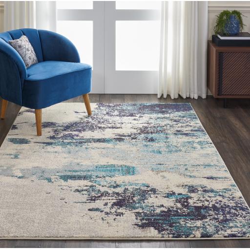 Celestial CES02 Modern Abstract Ivory Teal Blue Rug by Nourison