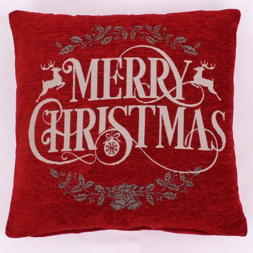 Christmas Cushion Merry Christmas 1 Soft Cushion in Red 45x45 cm