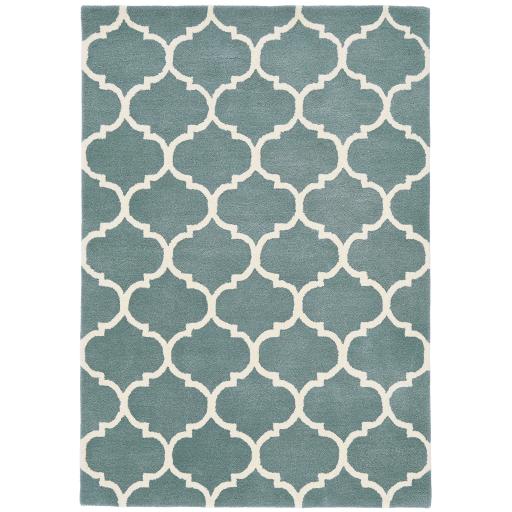 Albany Ogee Traditional Morroccan Trellis Design Hand Tufted Wool Rug in Duck Egg
