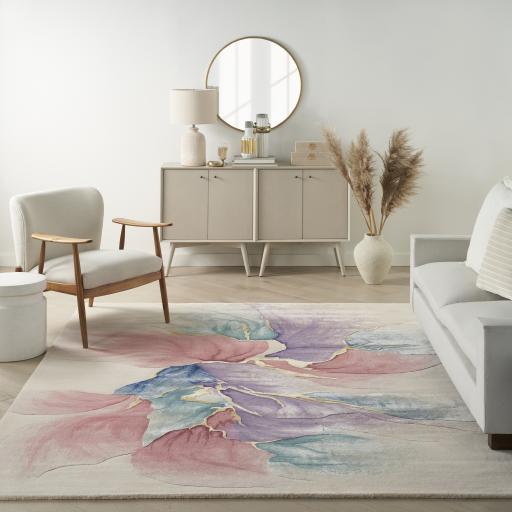 Prismatic Abstract Rug by Nourison Modern Luxury Soft Wool Silky Viscose Hand Tufted PRS34 Rug in Ivory