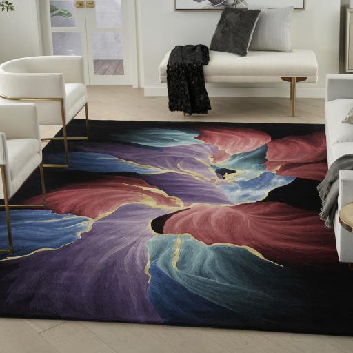Prismatic Abstract Rug by Nourison Modern Luxury Soft Wool Silky Viscose Hand Tufted PRS34 Rug in Black