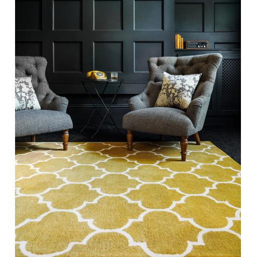 Albany Ogee Traditional Morroccan Trellis Design Hand Tufted Wool Rug in Ochre
