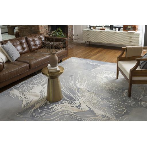 Prismatic Abstract Rug by Nourison Modern Luxury Soft Wool Silky Viscose Hand Tufted PRS28 Rug in Grey Gold