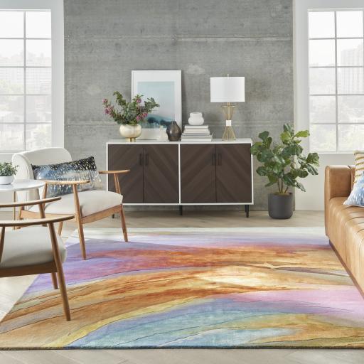 Prismatic Abstract Rug by Nourison Modern Luxury Soft Wool Silky Viscose Hand Tufted PRS25 Rug in Multicolour