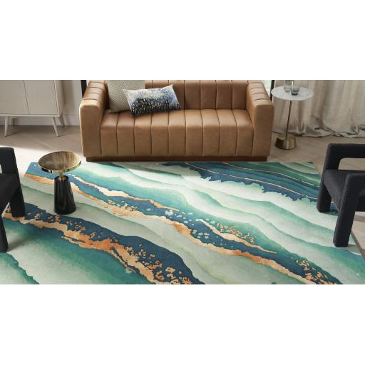 Prismatic Abstract Rug by Nourison Modern Luxury Soft Wool Silky Viscose Hand Tufted PRS30 Rug in Emerald