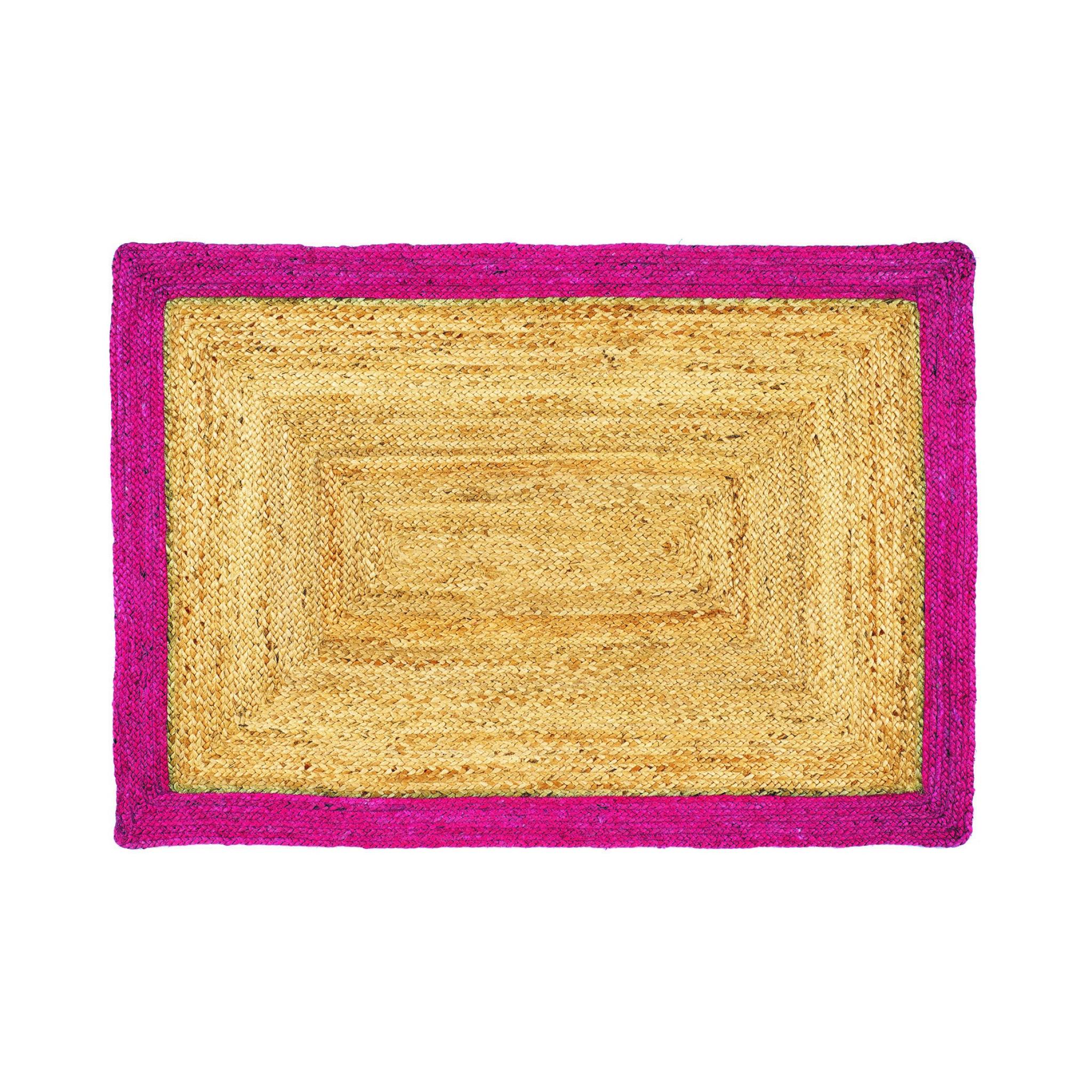 Origins Jute Bordered Design Circle, Hallway Runner Rug in Raspberry