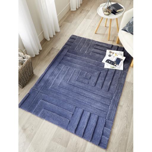 Origin Maze Rug Soft Wool High Quality Modern Linear Geometric Rug in Blue