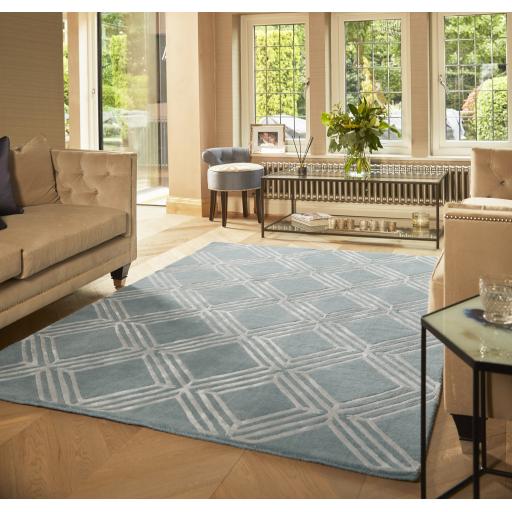 Origins Vienna Rug Wool Viscose Modern Geometric Living Room Quality Hand Made Rug in Blue