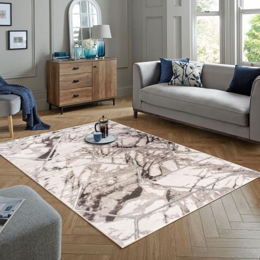 Marbled Geometric Abstract Rug Modern Luxurious Carpet for Living Room Bedroom Bianco 224RA Soft Quality Rug