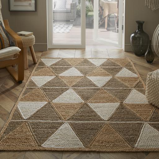 Natural Jute Hand Braided Geometric Rug for Indoor Sheltered Outdoor Reversible Rug in Medium Size 120x170 (4'x5'6")