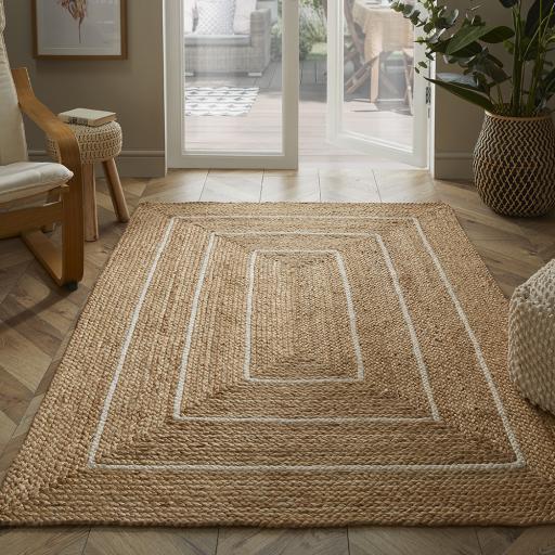 Natural Jute Hand Braided Border Rug for Indoor Sheltered Outdoor Reversible Rug in Medium Size 120x170 (4'x5'6")