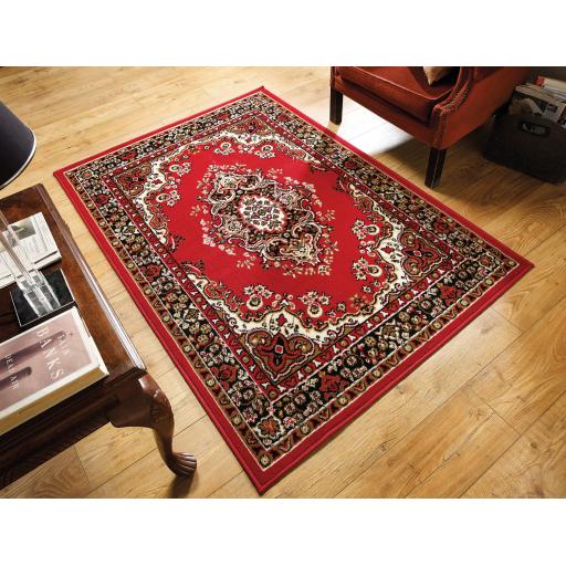 Lancashire Traditional Oriental Classic Rug Hallway Runner and Circle Carpet in Red
