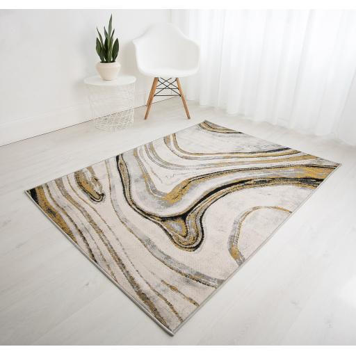 Balletto 18BA Rug Modern Abstract Living Room Bedroom Soft Rugs in Grey and Ochre