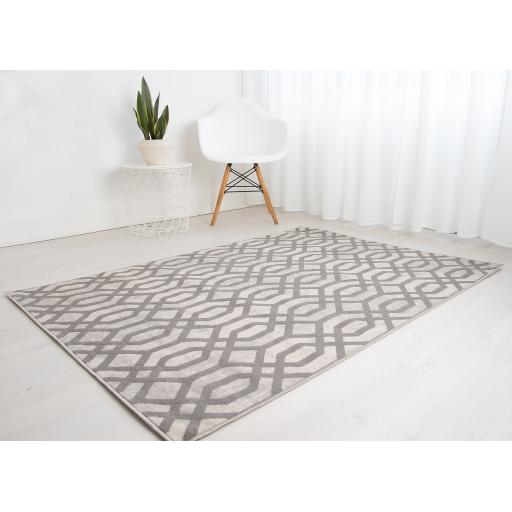 Balletto 18FA Rug Moroccan Trellis Patterned Soft Rugs in Beige Grey Ochre Colours