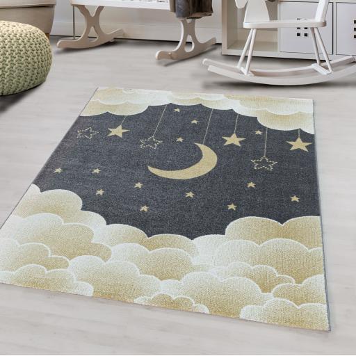 Funny 2101 Kids Rug Soft Blue, Pink Yellow Clouds Moon Stars in the Sky Rug Nursery Carpet