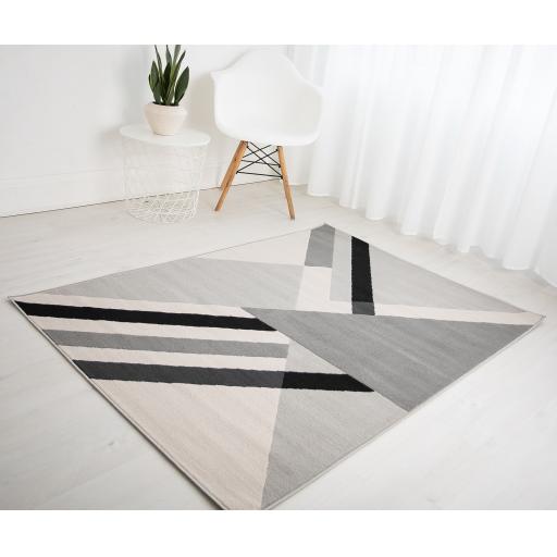 Balletto 186B Rug Modern Geometric Living Room Bedroom Soft Rugs in Grey Black Ochre Navy Colours