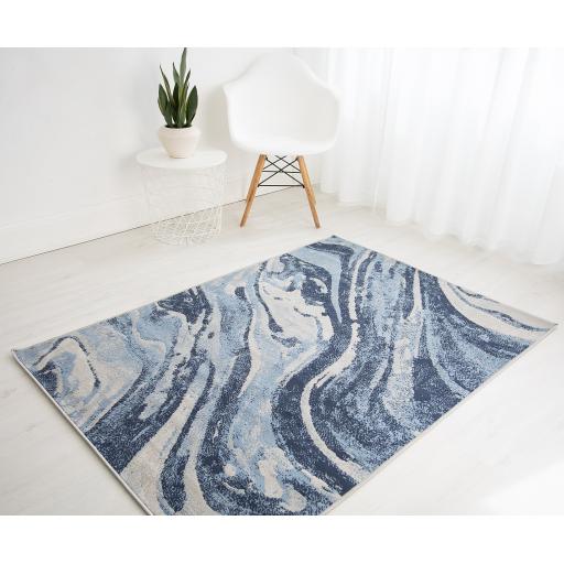 Balletto 21EA Rug Modern Abstract Living Room Bedroom Soft Rugs in Black Grey Ochre and Blue Colours