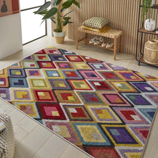 Carnaval CAR109 Vibrant Multi Colours Modern Geometric Rug by Concept Looms