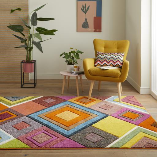 Viva VIV104 Geometric Carved Bright Multicolours Rug by Concept Looms