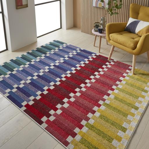 Carnaval CAR108 Vibrant Multi Colours Modern Geometric Rug by Concept Looms