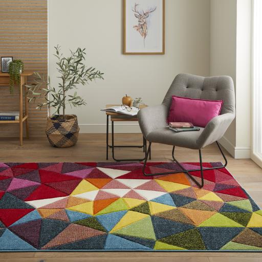 Viva VIV103 Geometric Carved Bright Multicolours Rug by Concept Looms