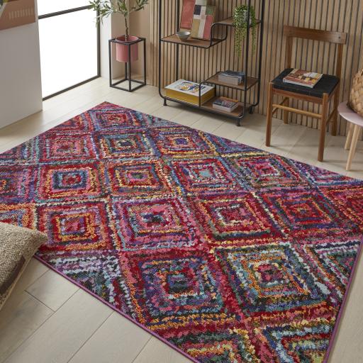 Carnaval CAR105 Vibrant Multi Colours Modern Geometric Rug by Concept Looms