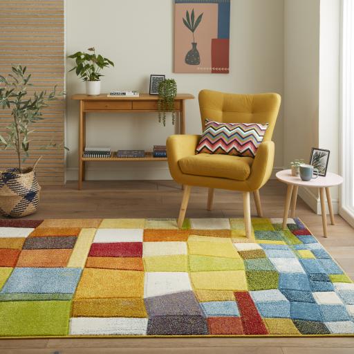 Viva VIV102 Geometric Carved Bright Multicolours Rug by Concept Looms
