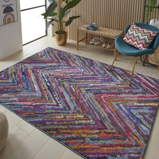 Carnaval CAR104 Vibrant Multi Colours Modern Chevron Rug by Concept Looms
