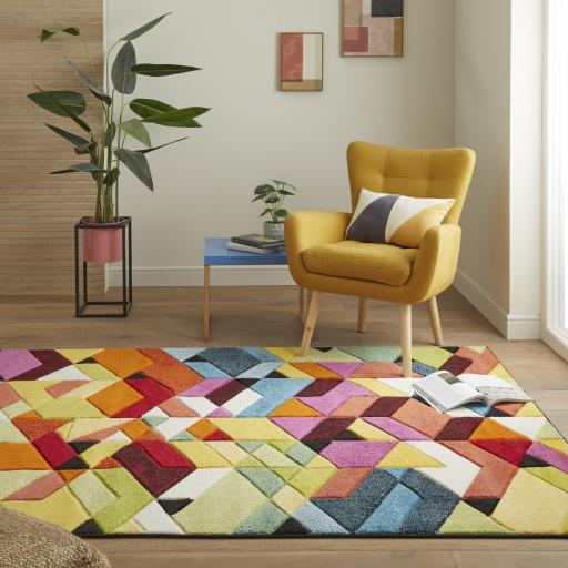 Viva VIV101 Geometric Carved Bright Multicolours Rug by Concept Looms