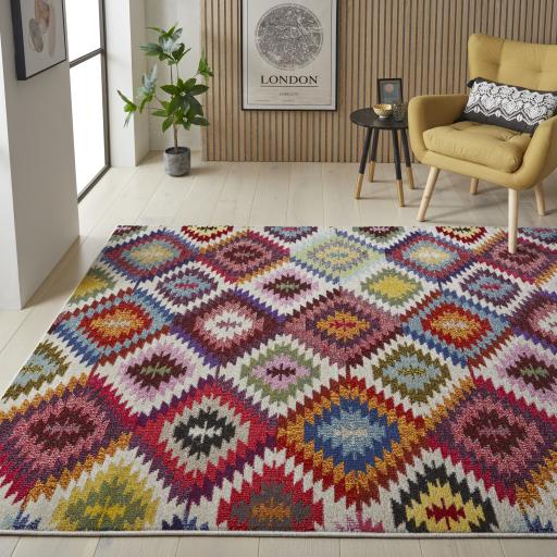 Carnaval CAR106 Vibrant Multi Colours Modern Geometric Rug by Concept Looms