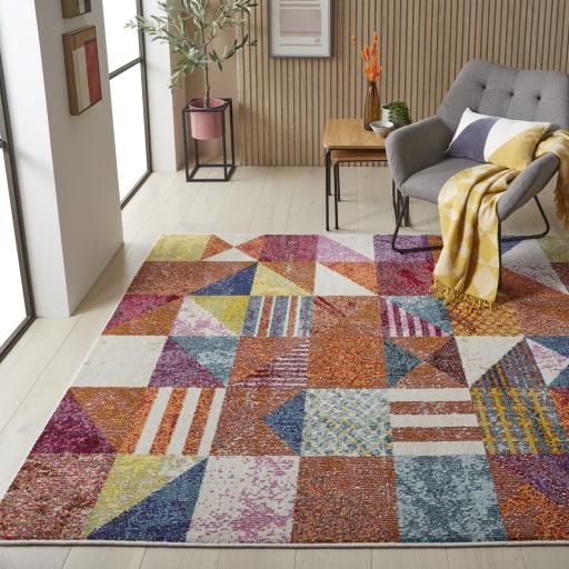 Carnaval CAR102 Vibrant Multi Colours Modern Geometric Rug by Concept Looms