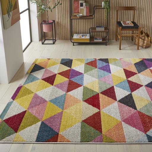 Carnaval CAR110 Vibrant Multi Colours Modern Triangles Geometric Rug by Concept Looms
