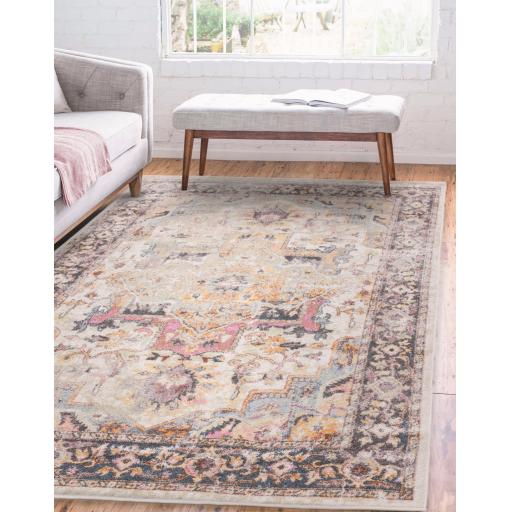 Flores Kira FR04 Traditional Classic Bordered Persian Floral Vintage Rug in Multi
