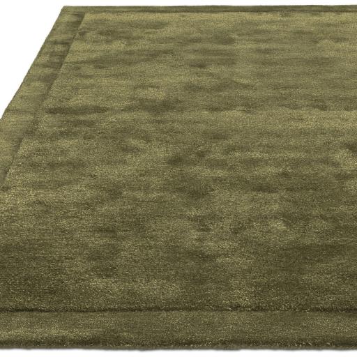 Rise Modern Plain Hand Carved Soft Silky Shiny Wool Viscose Rug in Olive Green